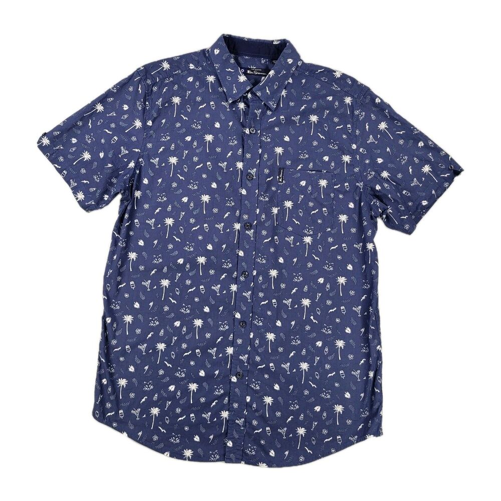 Ben Sherman Men's Short Sleeve Printed Button-Down Shirt - Navy Blue Sz L